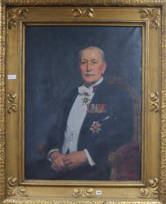 Thomas Eyre Macklin (1867-1943), oil on canvas, portrait of a knighted gentleman, signed and dated 1931, 97 x 73cm